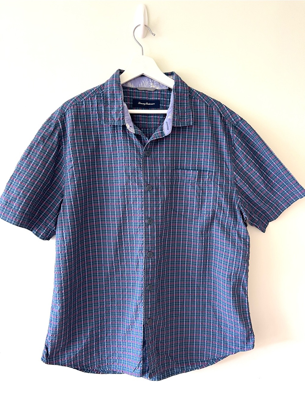 Tommy Bahama Short-Sleeve Blue Plaid Button-Up Shirt Size XL